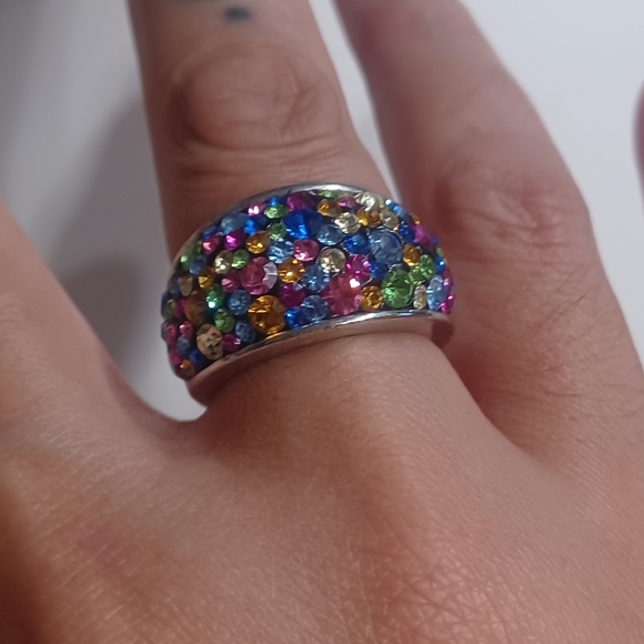 *Host Pic* Signed Brass JCM Malaysia Rainbow Cluster Crystal Ring Size 7.75 - Picture 5 of 6